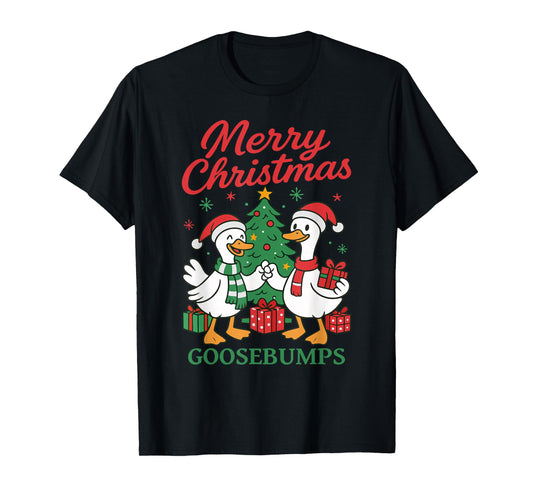 Santa Claus Goose Tree Merry Christmas Goosebumps T-Shirt
