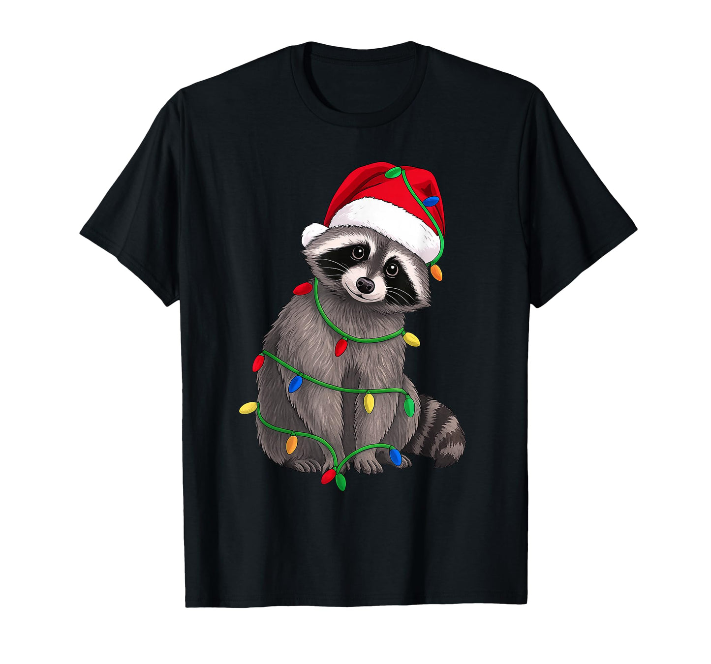 Raccoon Christmas Tree Lights Holiday Animal Lover T-Shirt
