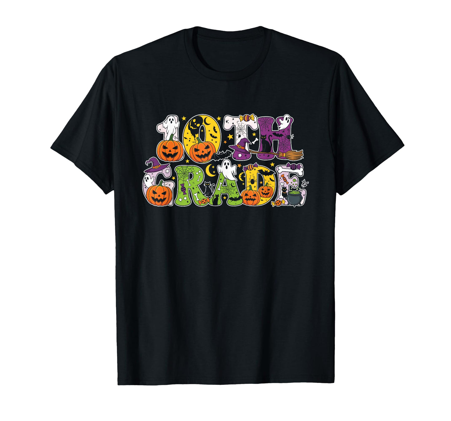 10th Grade Pumpkin Ghost Skeleton Halloween Kids Mens Womens T-Shirt
