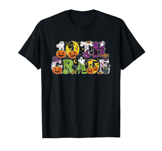 10th Grade Pumpkin Ghost Skeleton Halloween Kids Mens Womens T-Shirt