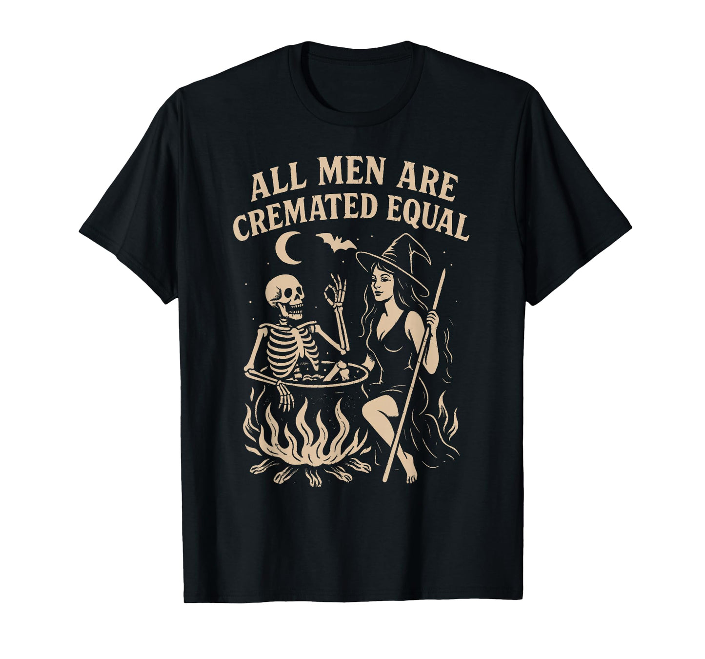 All Men are Cremated Equal Witch Cauldron Skeleton Design T-Shirt