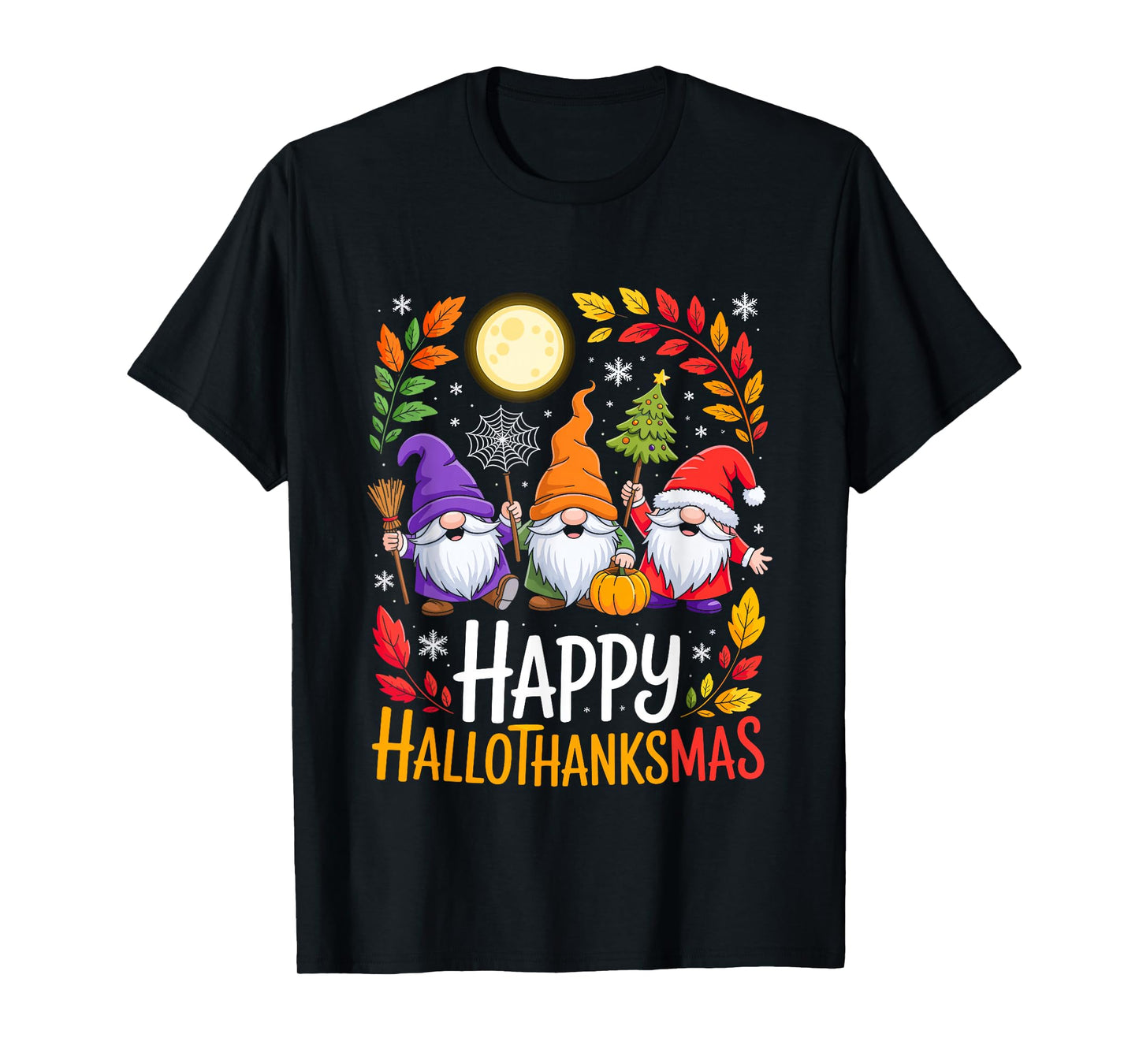 Happy Hallothanksmas Gnomes Lover Halloween Merry Christmas T-Shirt