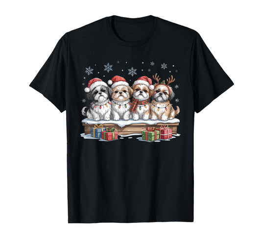 Cute Shih Tzu Christmas Puppies Dog Lovers Funny Holiday T-Shirt