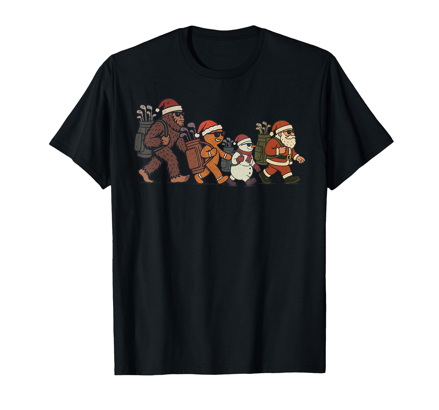 Santa Sasquatch Playing Golf Christmas Vintage Funny Xmas T-Shirt