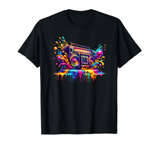 Splash Art Boombox Old School 80s Music Hip Hop T-Shirt