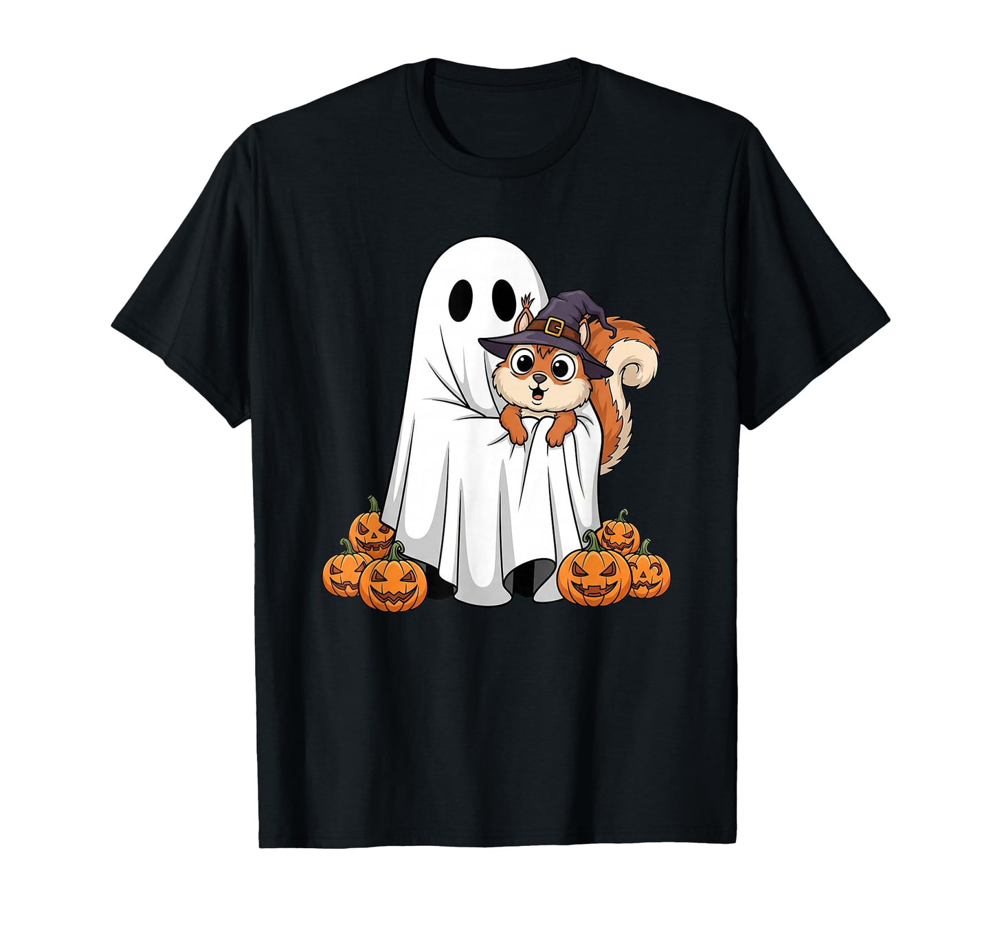 Funny Ghost Squirrel Pumpkin Halloween Kids Mens Womens T-Shirt
