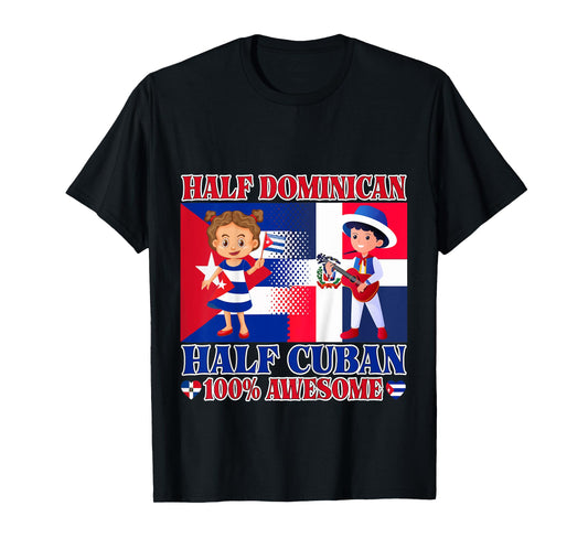 Half Cuban Half Dominican Republic Flag Toddler Girl Boy T-Shirt
