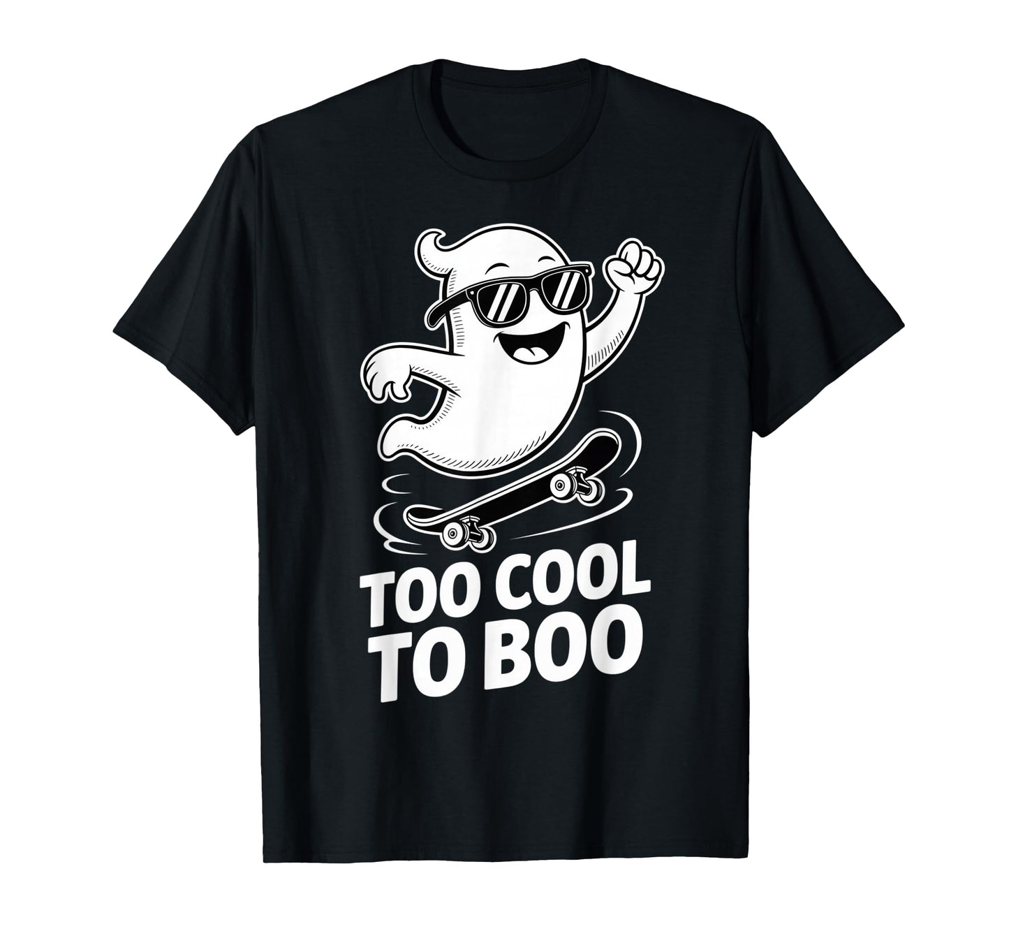 Funny Ghost On Skateboard Retro Halloween Costume Kids Boys T-Shirt