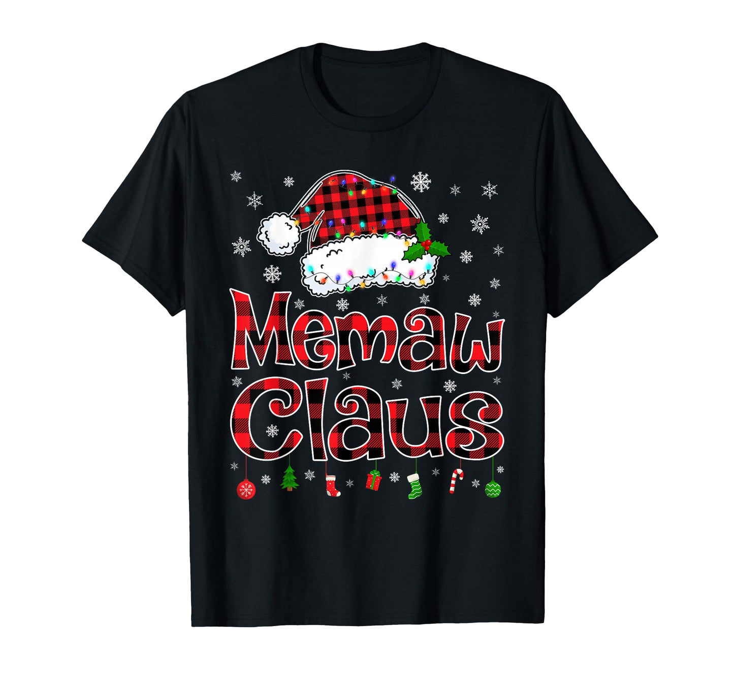Memaw Claus Christmas Lights Xmas Pajama Matching Family T-Shirt
