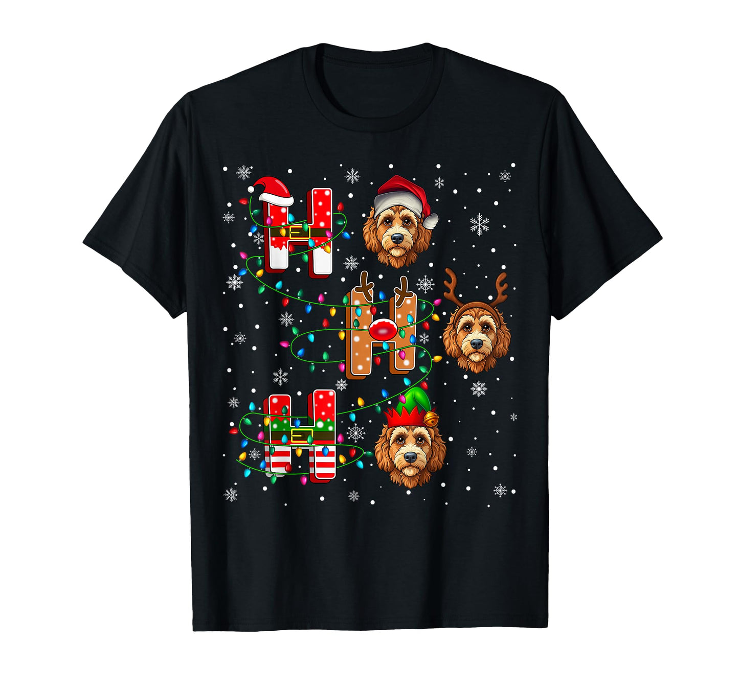 Ho Ho Santa Reindeer Hat Elf Matching Labradoodle Dog Xmas T-Shirt
