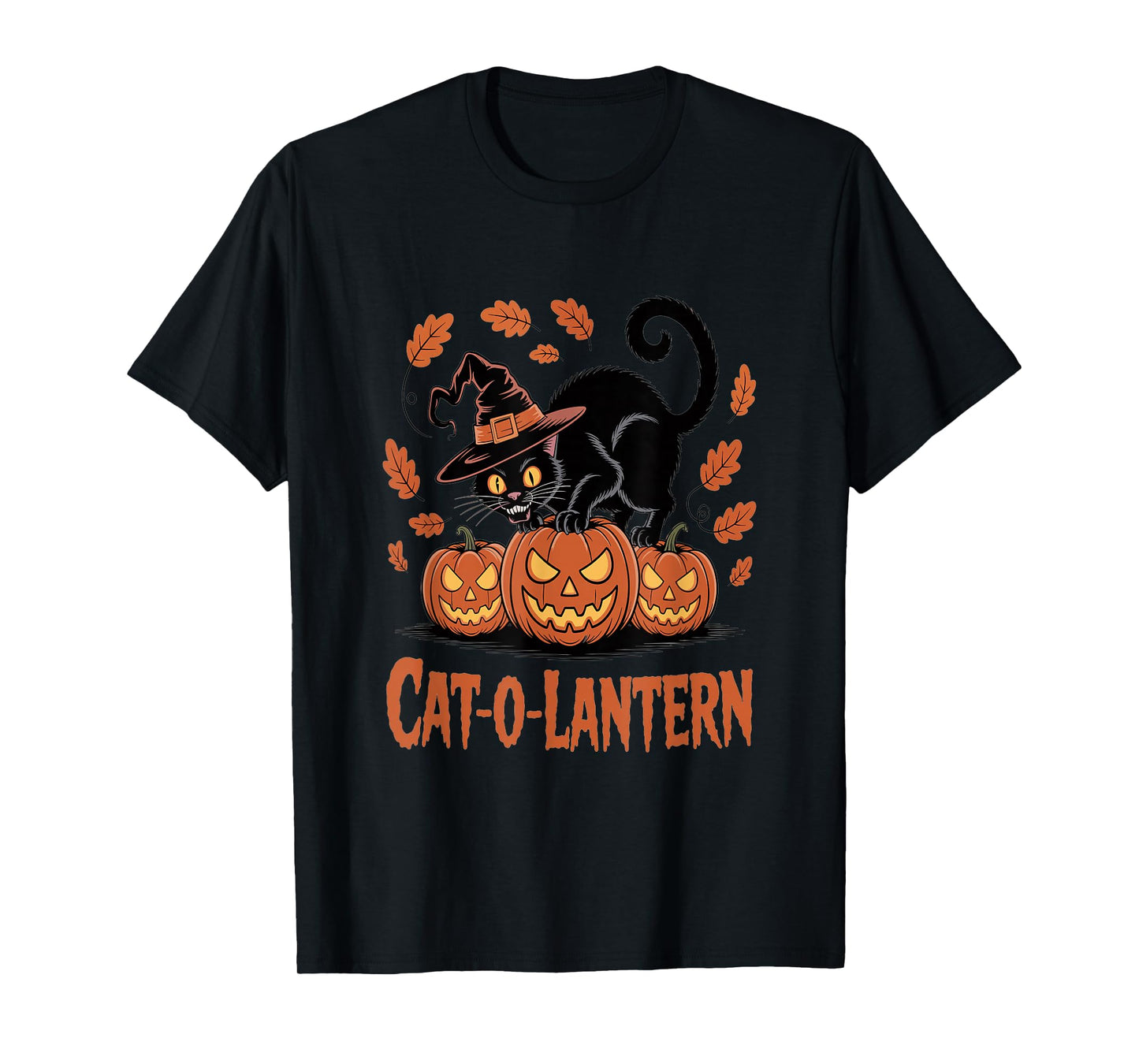 Cat-O-Lantern Black Cat Halloween Pumpkin Design T-Shirt