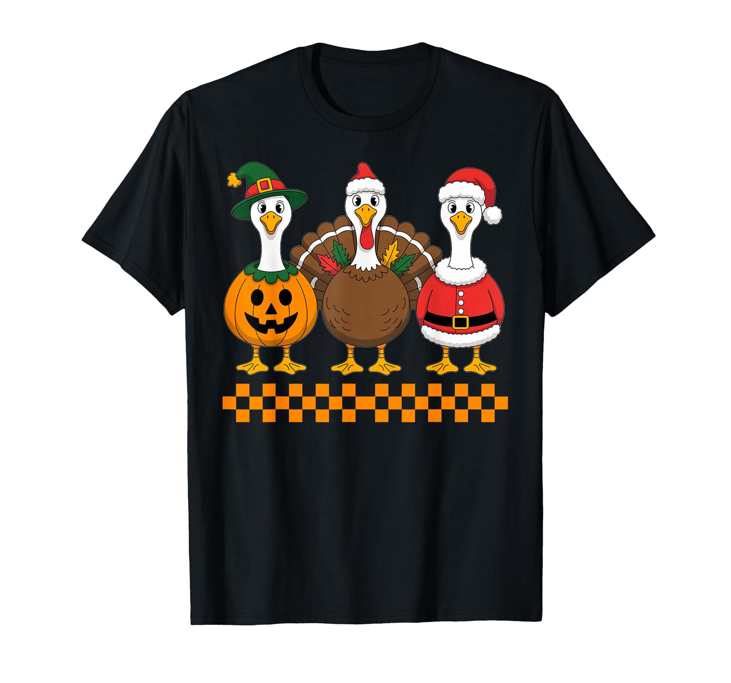 Happy Hallothanksmas Fall Season Cute Christmas Santa Turkey T-Shirt