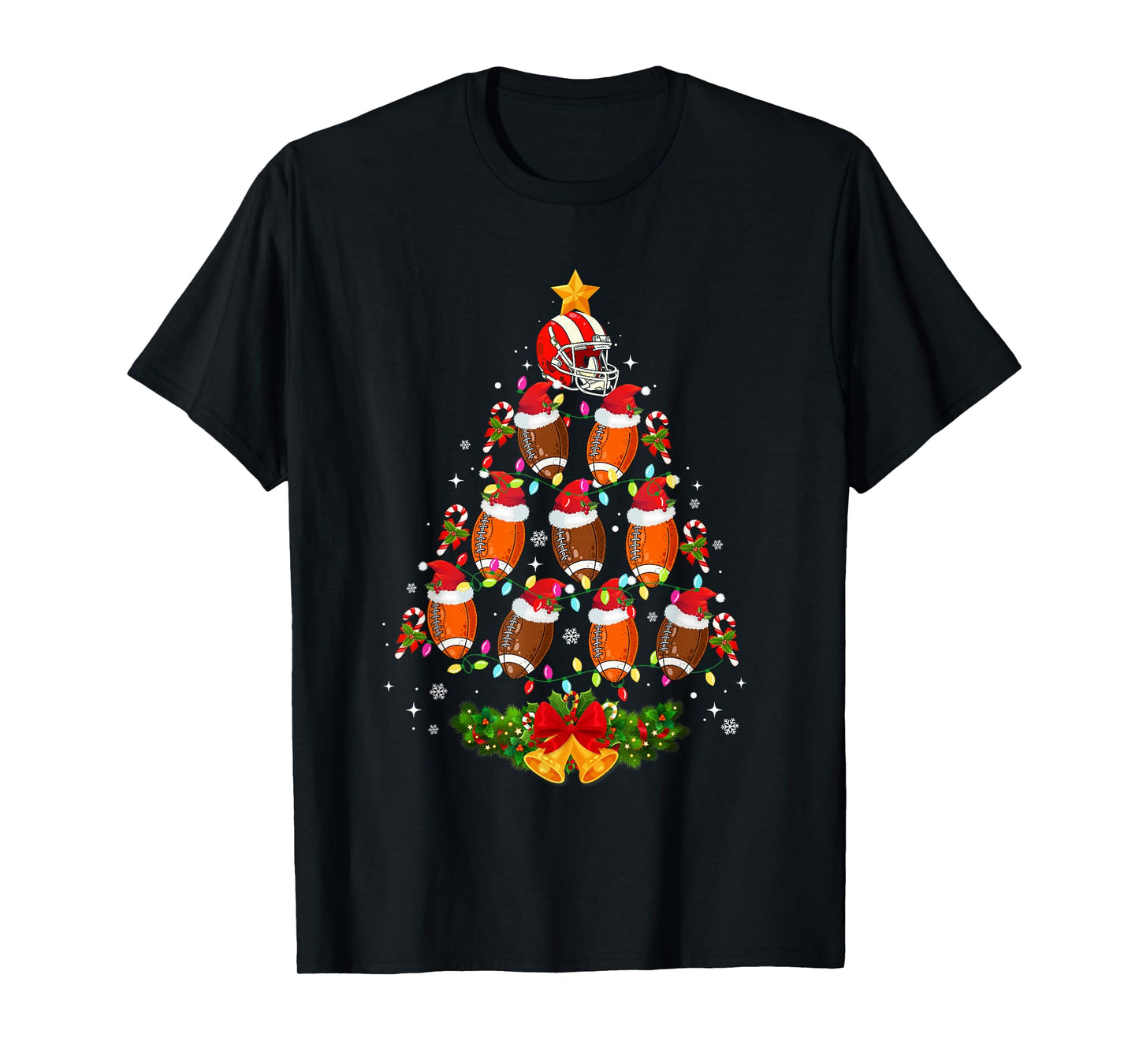 Football Christmas Tree Lights Men Boys Funny Xmas Pajamas T-Shirt