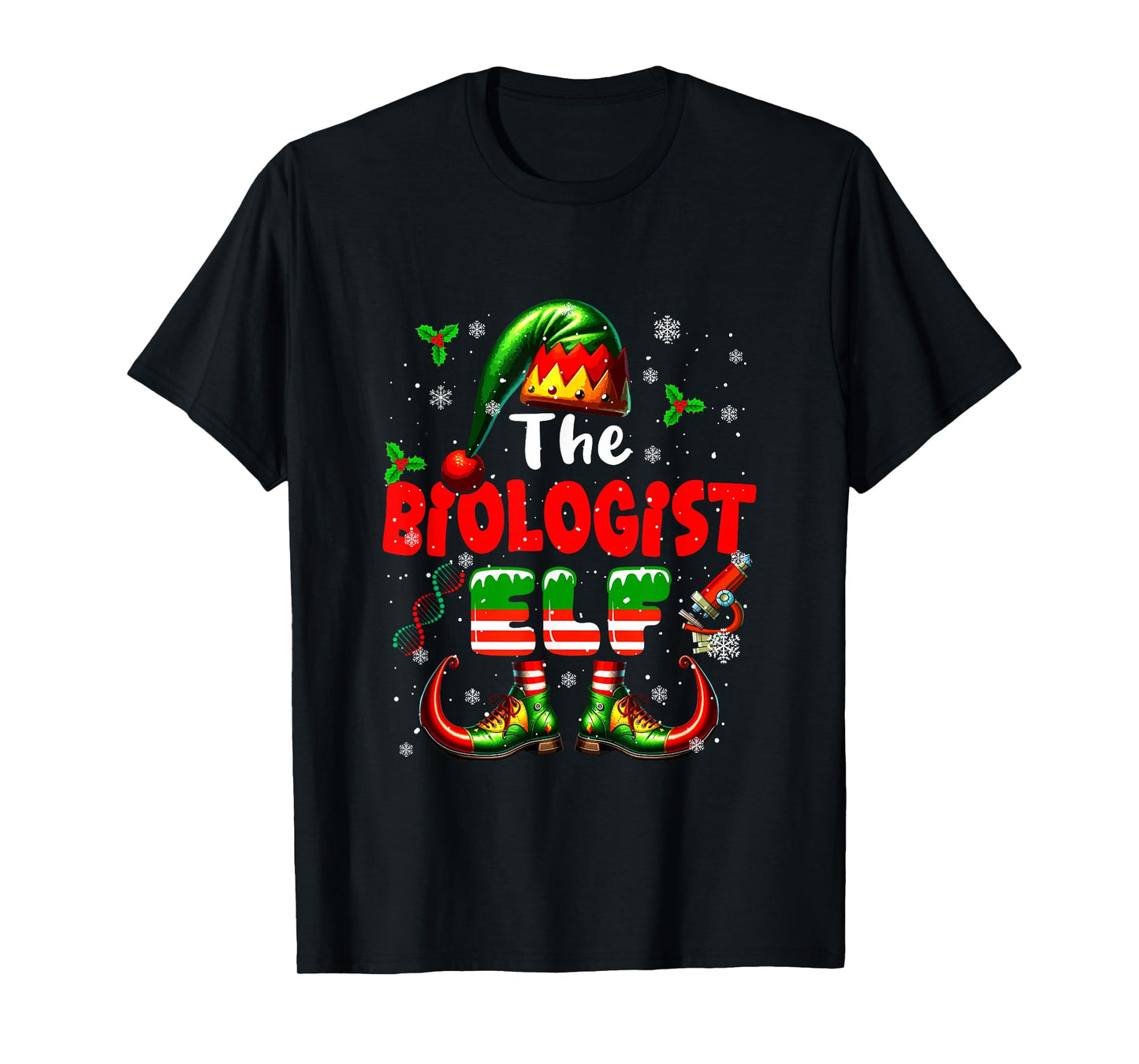 The Biologist Elf Christmas Funny Job Team Matching Parties T-Shirt