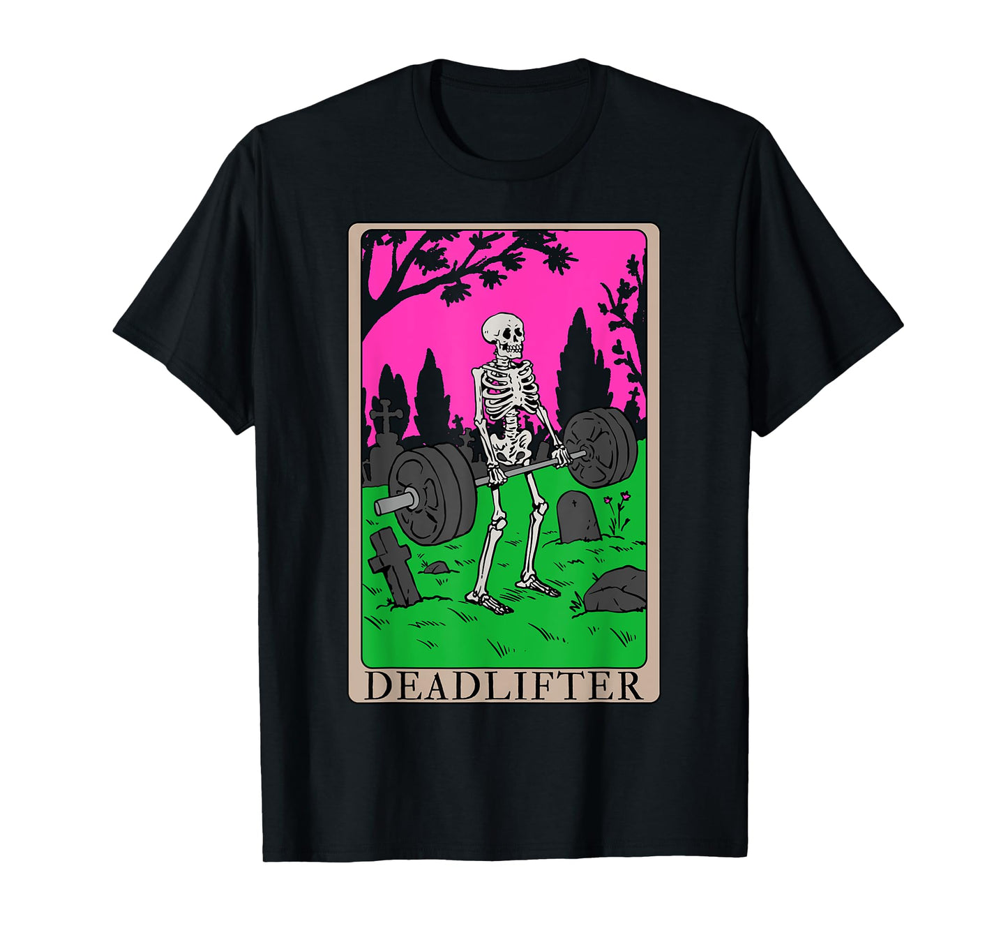 Funny Tarot Card Deadlifter Skeleton Graveyard Workout Art T-Shirt