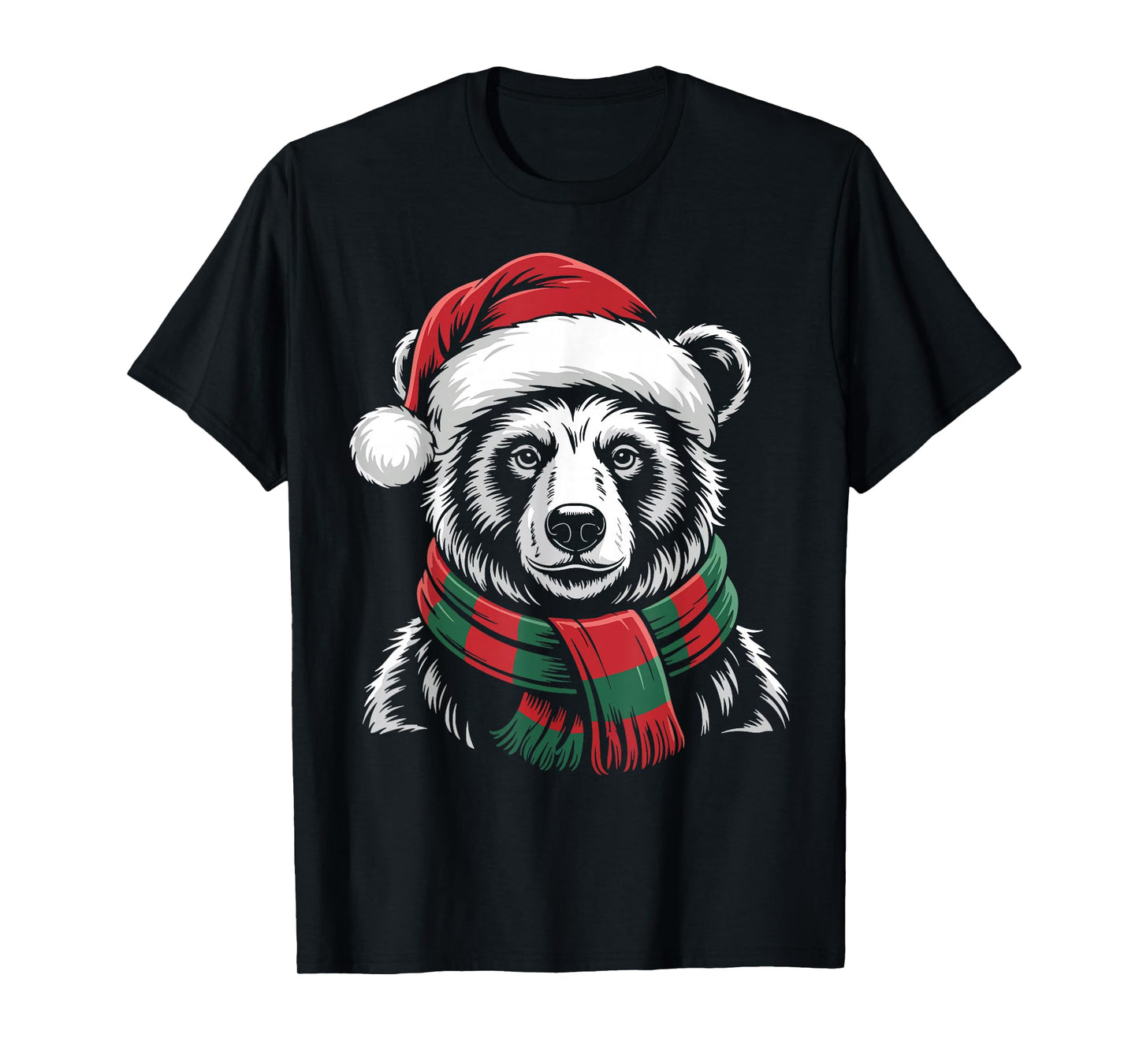 Bear Xmas Santa Hat Scarf Christmas Costume T-Shirt