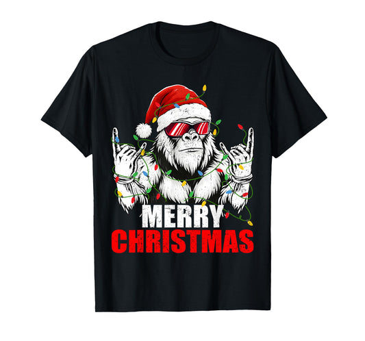 Merry Christmas Funny Vintage Bigfoot Rock On Xmas Men Boys T-Shirt