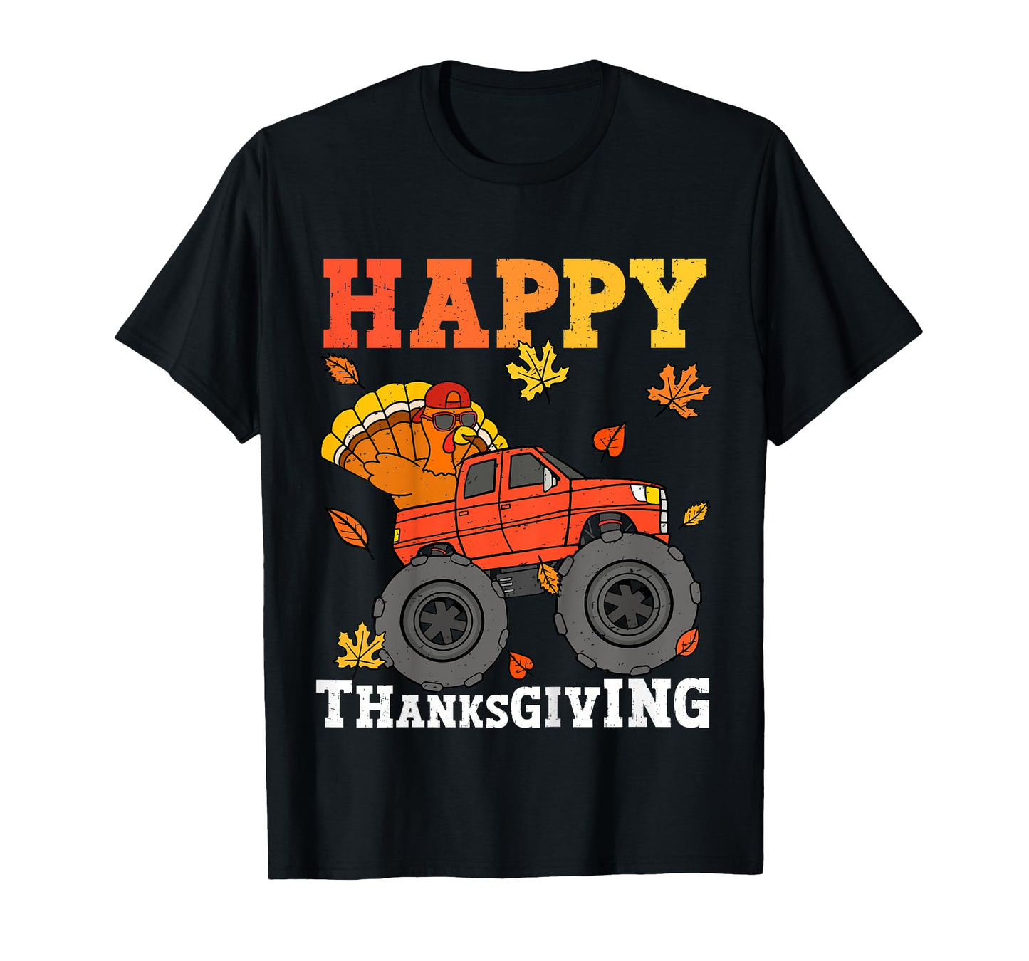 Kids Monster Truck Turkey Happy Thanksgiving Kids Toddler Boys T-Shirt
