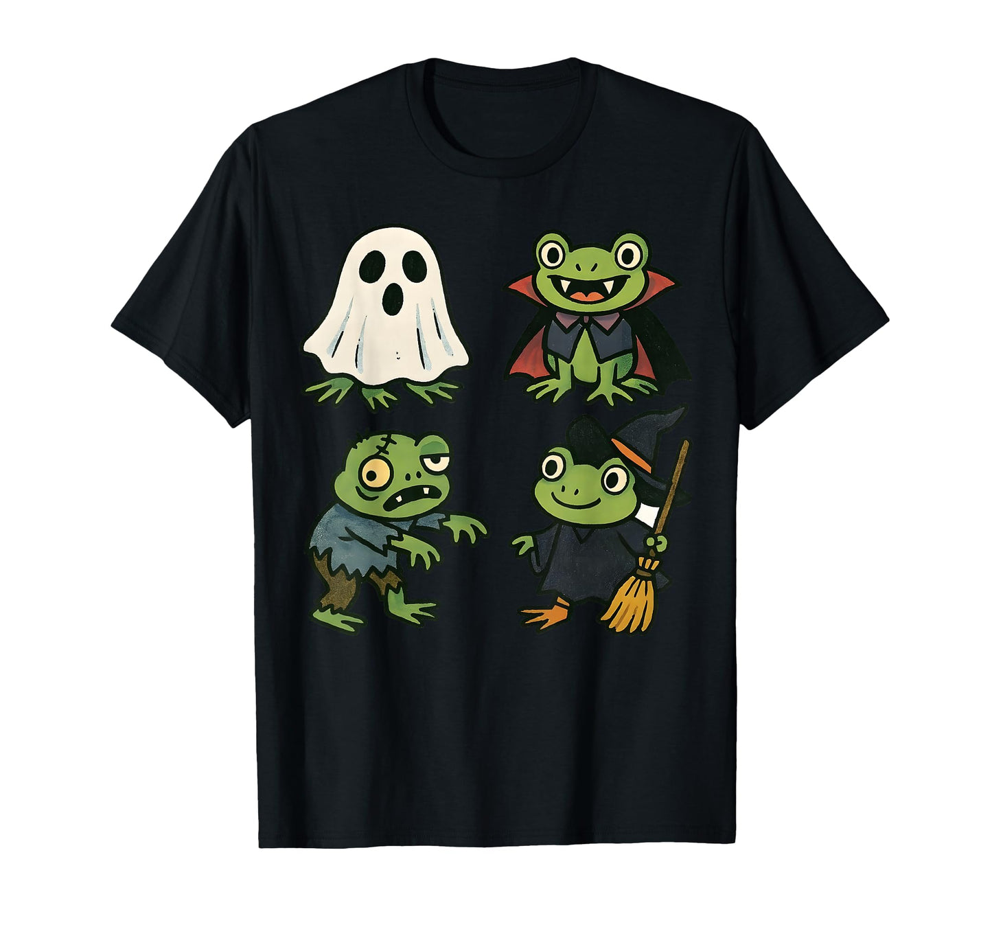 Frog Spooky Witch Boo Zombie Cute Frog Halloween Boys Girls T-Shirt