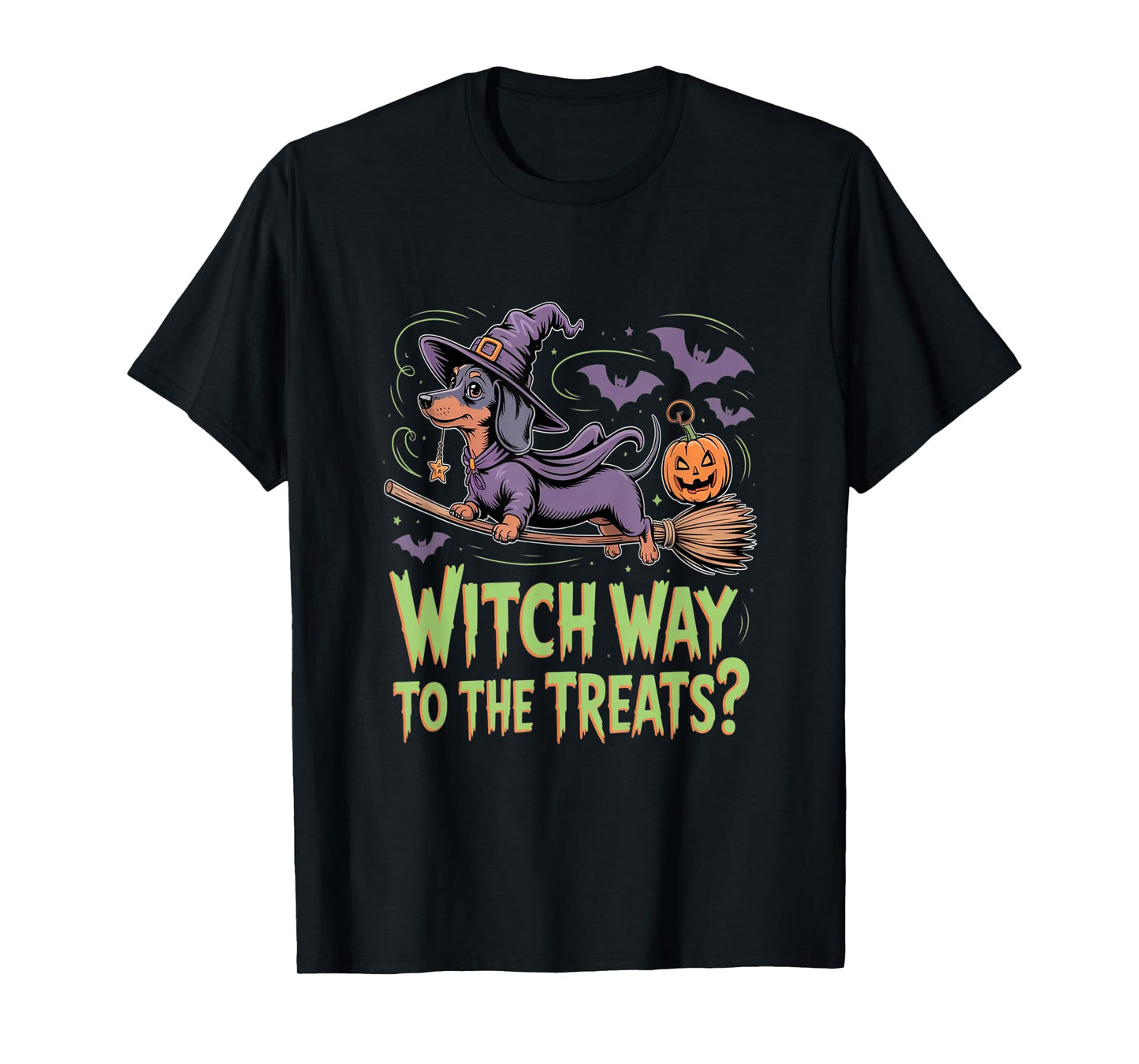 Halloween Witch Way to The Treats Dachshund Dog T-Shirt