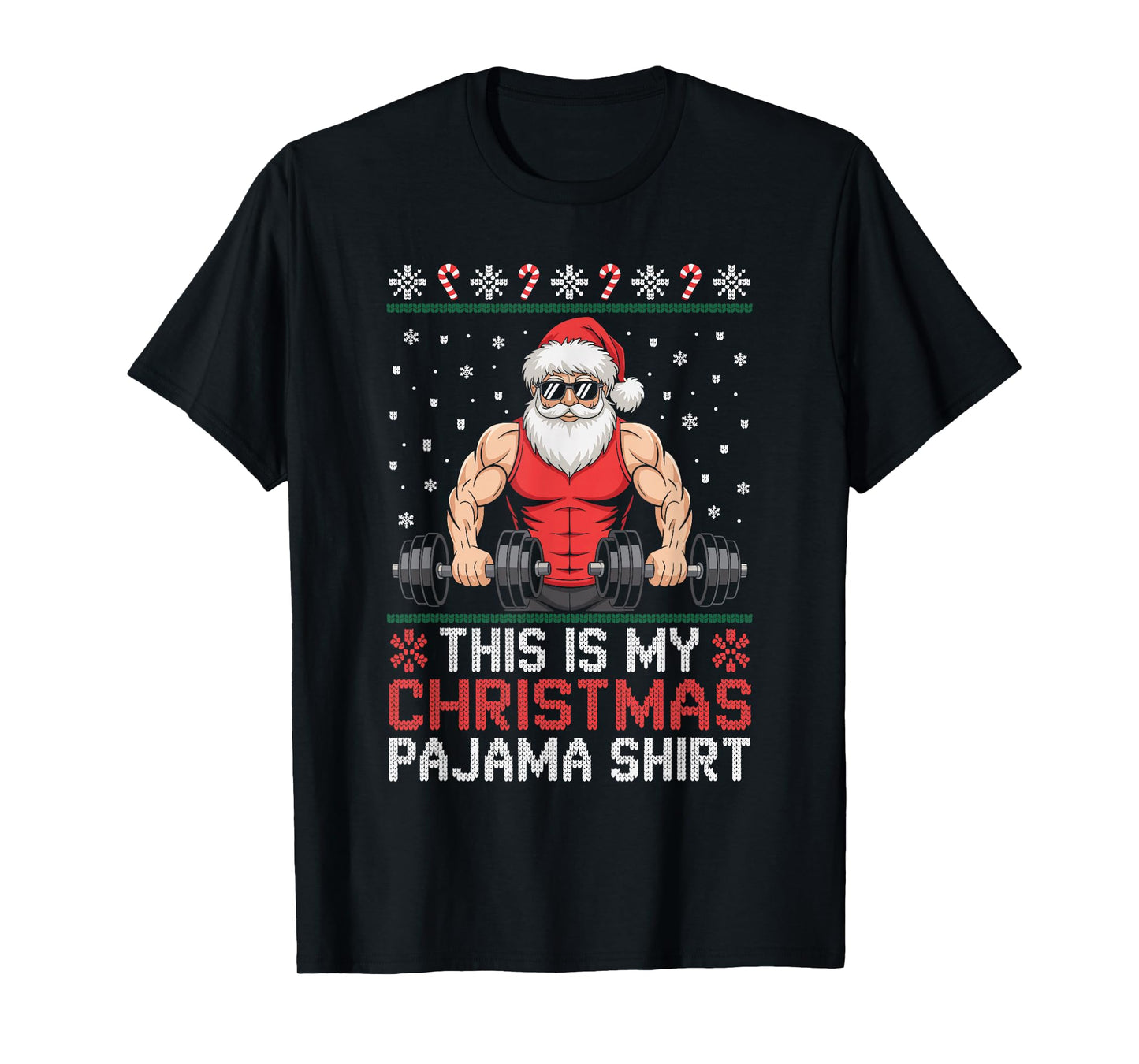 Santa Weightlifting Ugly Christmas Sweater Fitness Deadlift T-Shirt