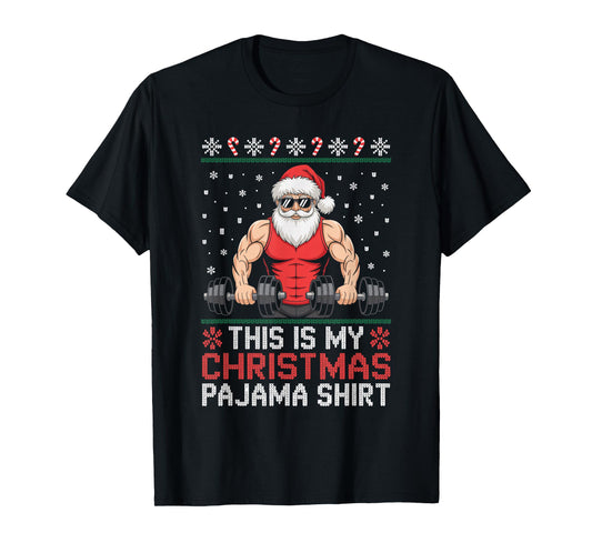 Santa Weightlifting Ugly Christmas Sweater Fitness Deadlift T-Shirt