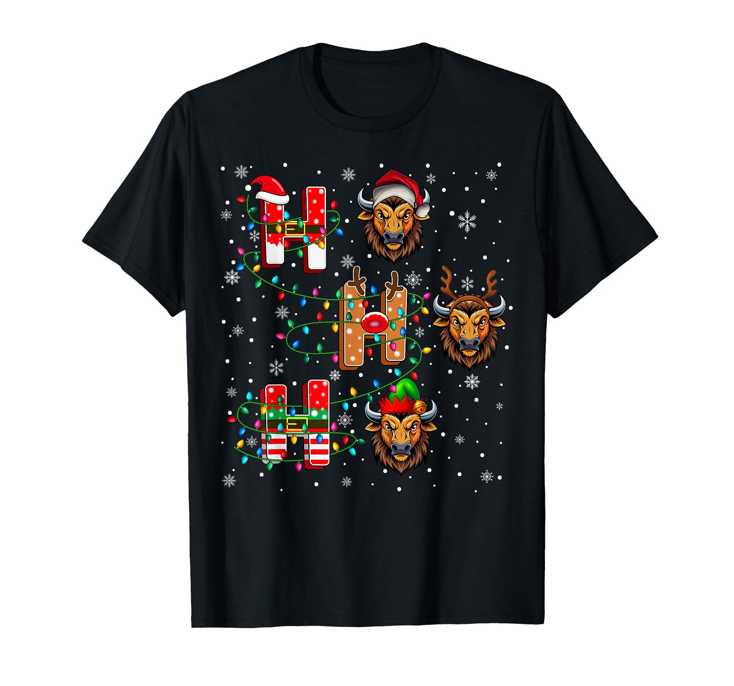 Ho Ho Ho Santa Reindeer Hat Elf Bison Animal Christmas T-Shirt
