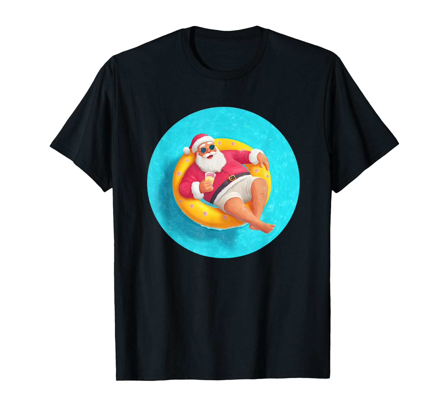 Nice Santa Claus in Pool with Cocktail and Ring Costume T-Shirt