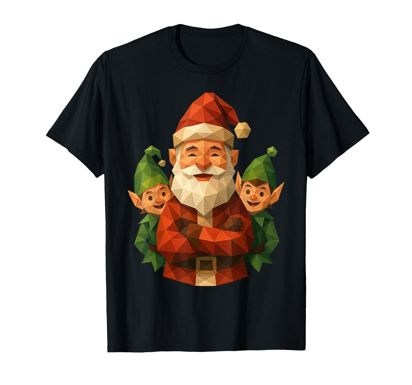Low Poly Christmas Cute Geometric Santa Claus Elf T-Shirt