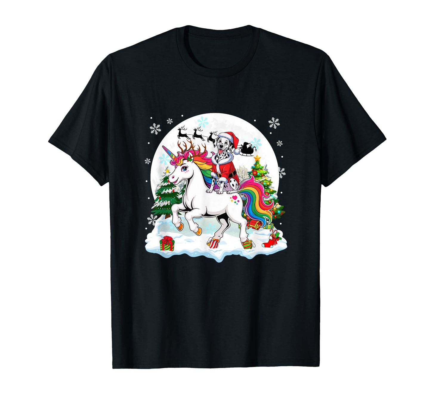 Santa Dalmatian Riding Unicorn Reindeer Christmas Owner Kids T-Shirt