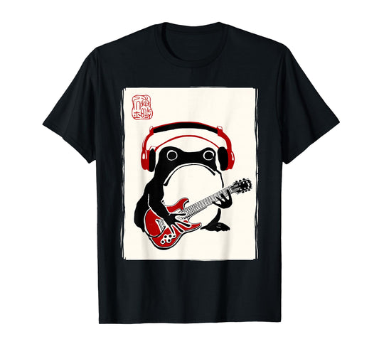 Funny Grumpy Frog Guitar Rock Music Kawaii Japanese T-Shirt