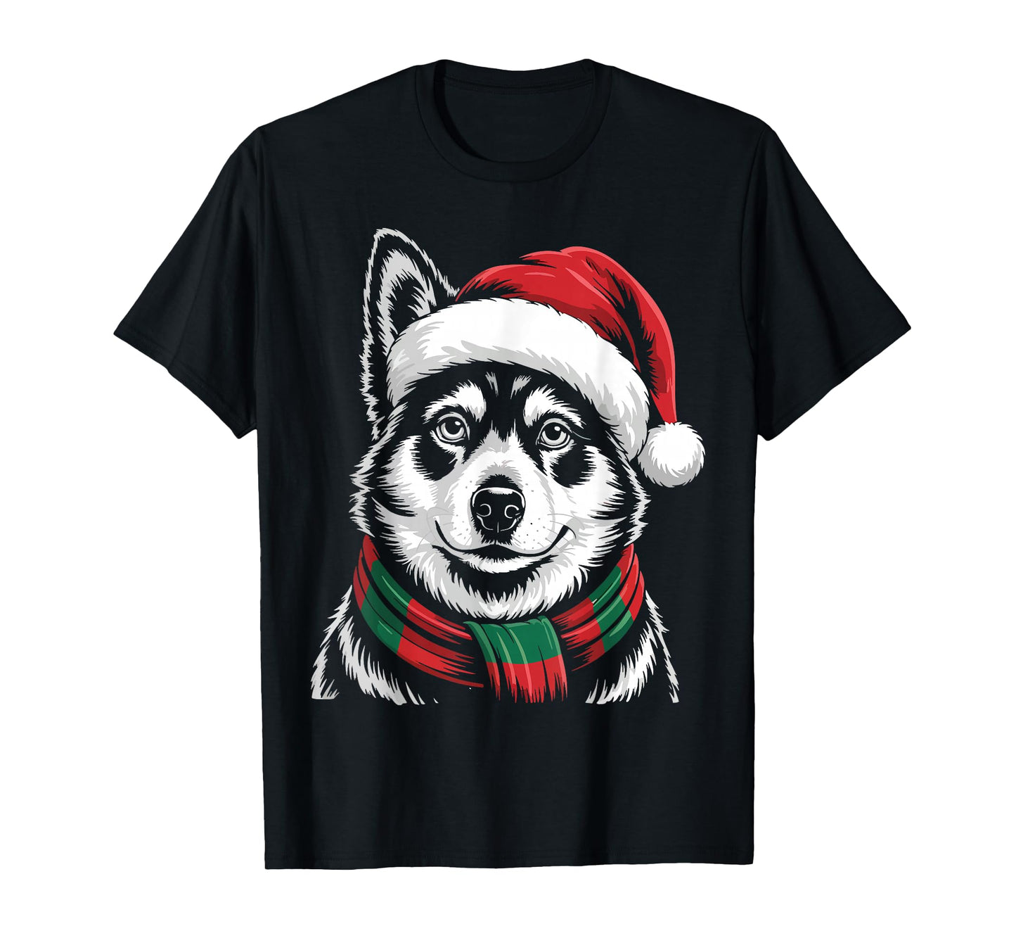 Norwegian Elkhound Dog Santa Hat Scarf Christmas Costume T-Shirt