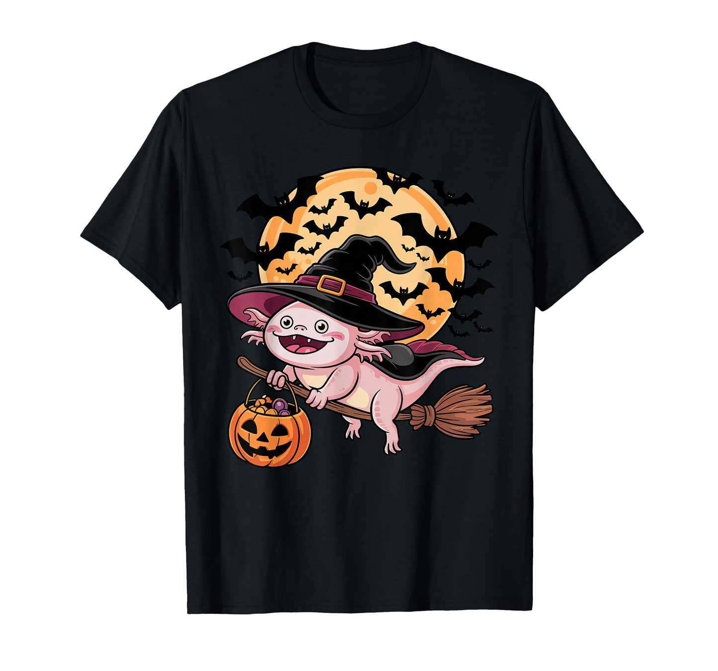 Axolotl Witch Jack-o-Lantern Candy Bucket Halloween Costume T-Shirt