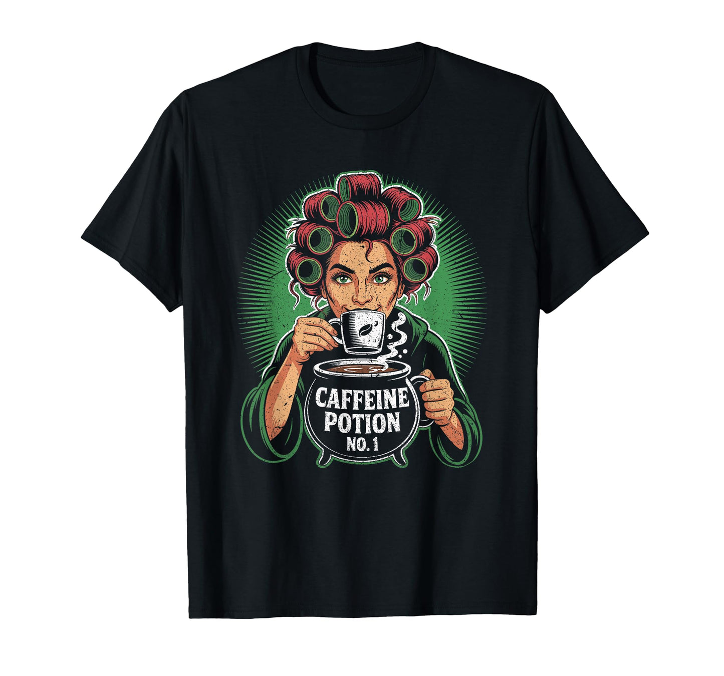 Witch Woman Drinking Coffee from Cauldron T-Shirt