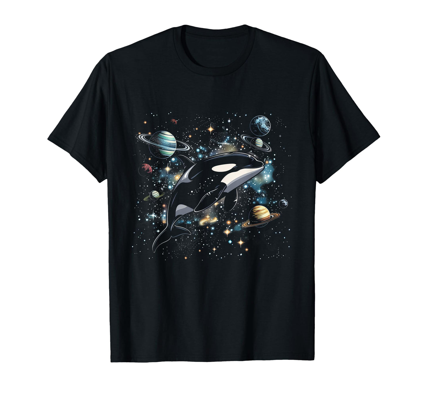 Orca In Space Planets Stars Whale Lover T-Shirt