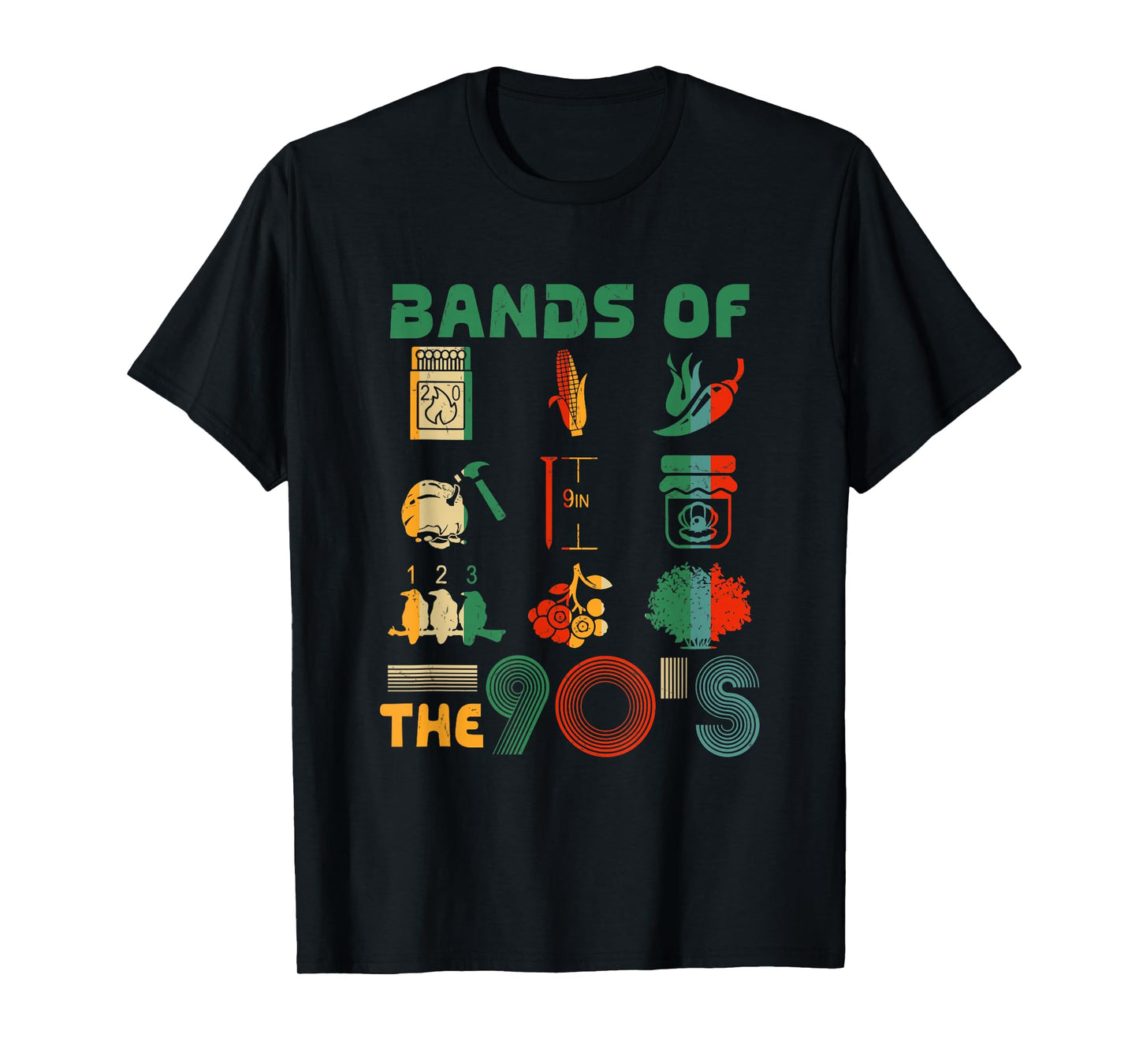 Retro Popular Music Bands of the 90s Funny Vintage Rock Band T-Shirt
