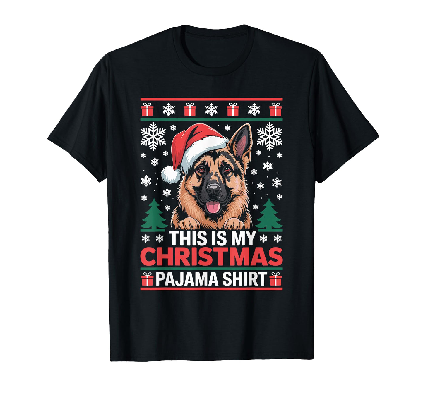 German Shepherd Santa Hat Ugly Christmas Sweater Dog T-Shirt