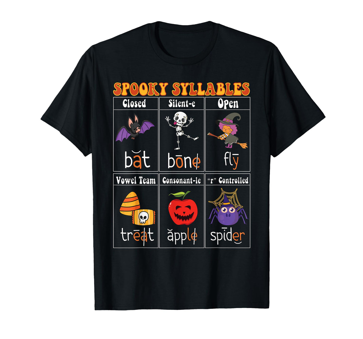 Spooky Syllables Teacher Funny Halloween Educational Kids T-Shirt