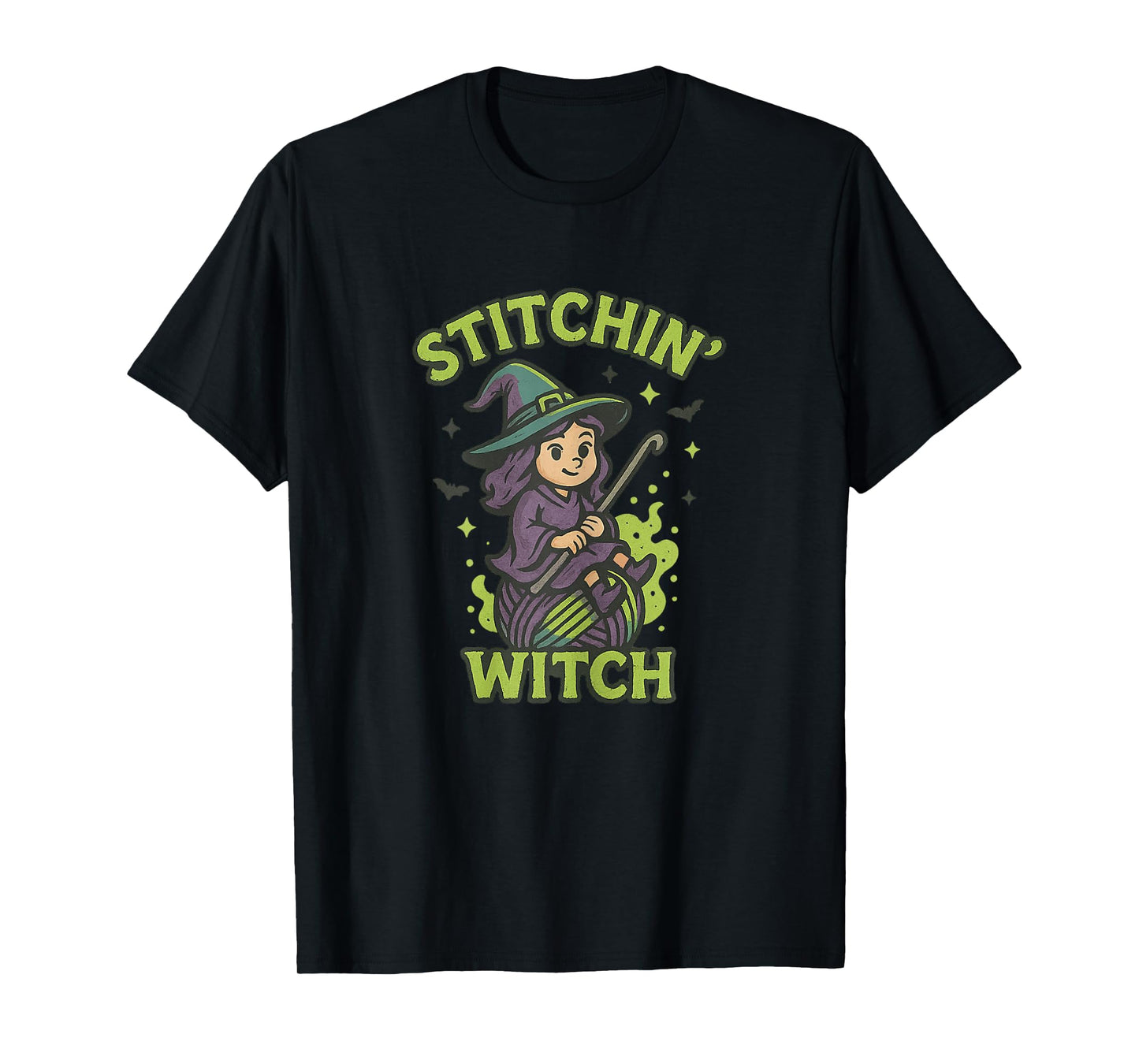 Stitchin’ Witch Halloween Crochet Funny Knitting Yarn T-Shirt
