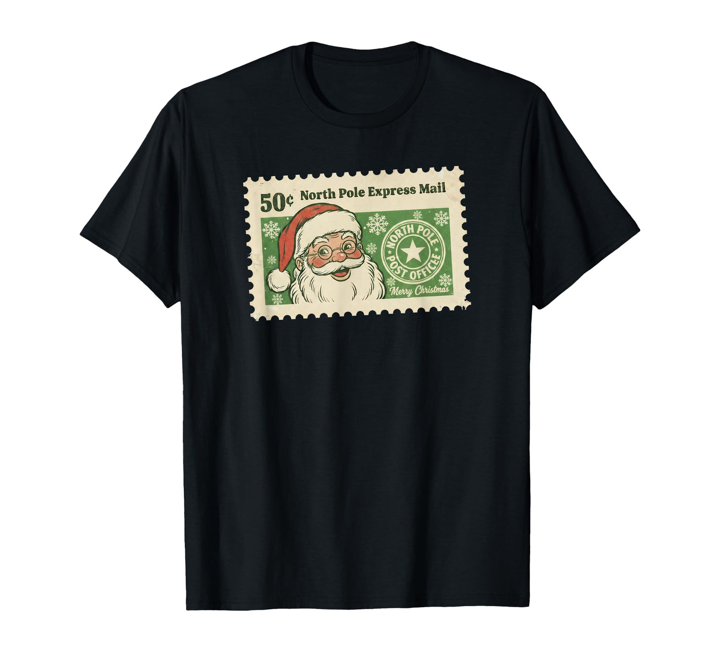 Vintage Santa North Pole Stamp Retro Christmas Postage Tee T-Shirt
