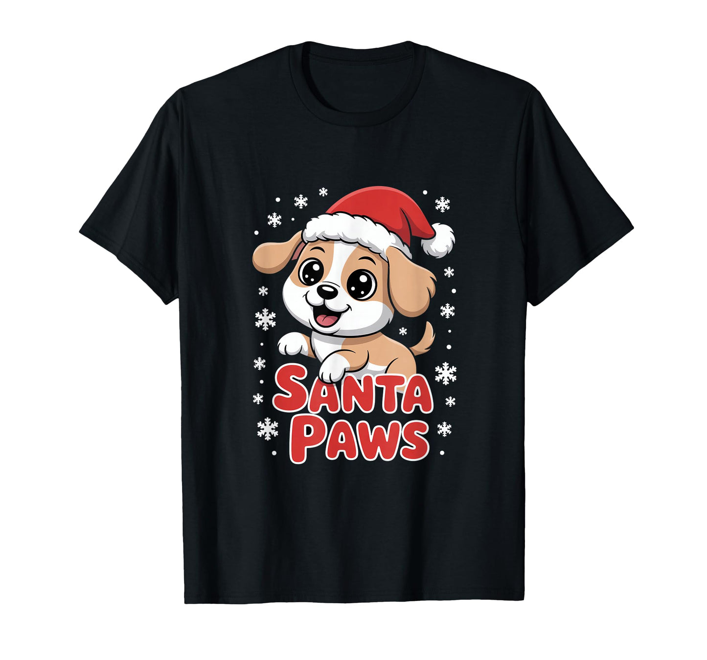 Santa Paws Cute Christmas Puppy Dog with Santa Hat T-Shirt