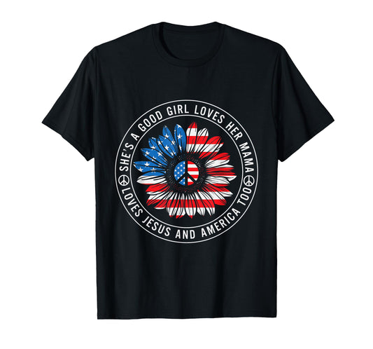 She Loves Her Mama Jesus and America Peace Sign T-Shirt