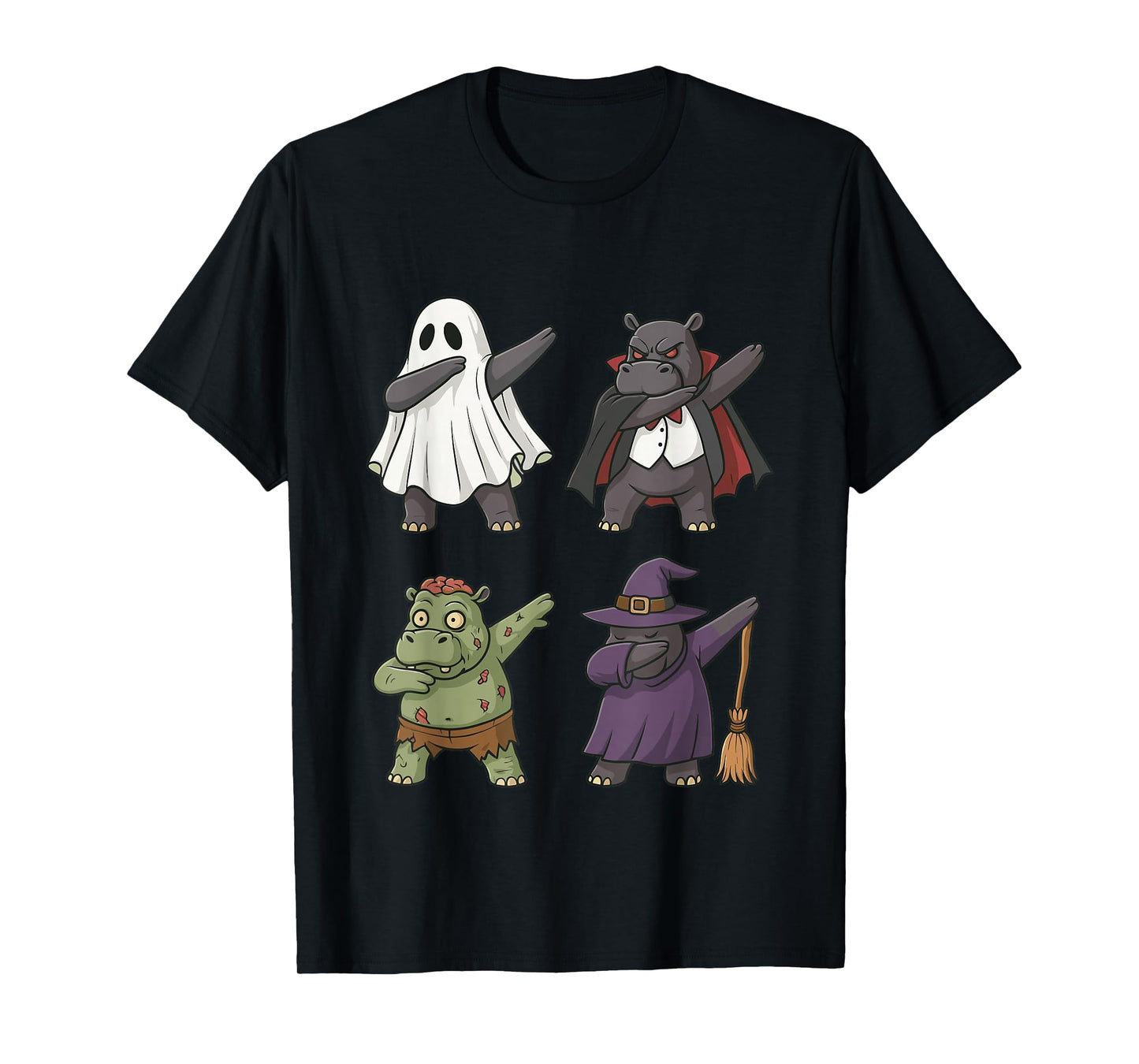 Hippo Halloween Dancing Dab Funny Ghost Witch Zombie T-Shirt
