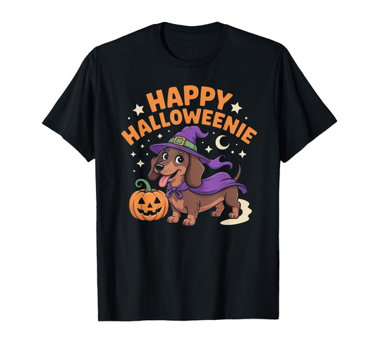 Dachshund Weiner Dog Witch Happy Halloweenie T-Shirt