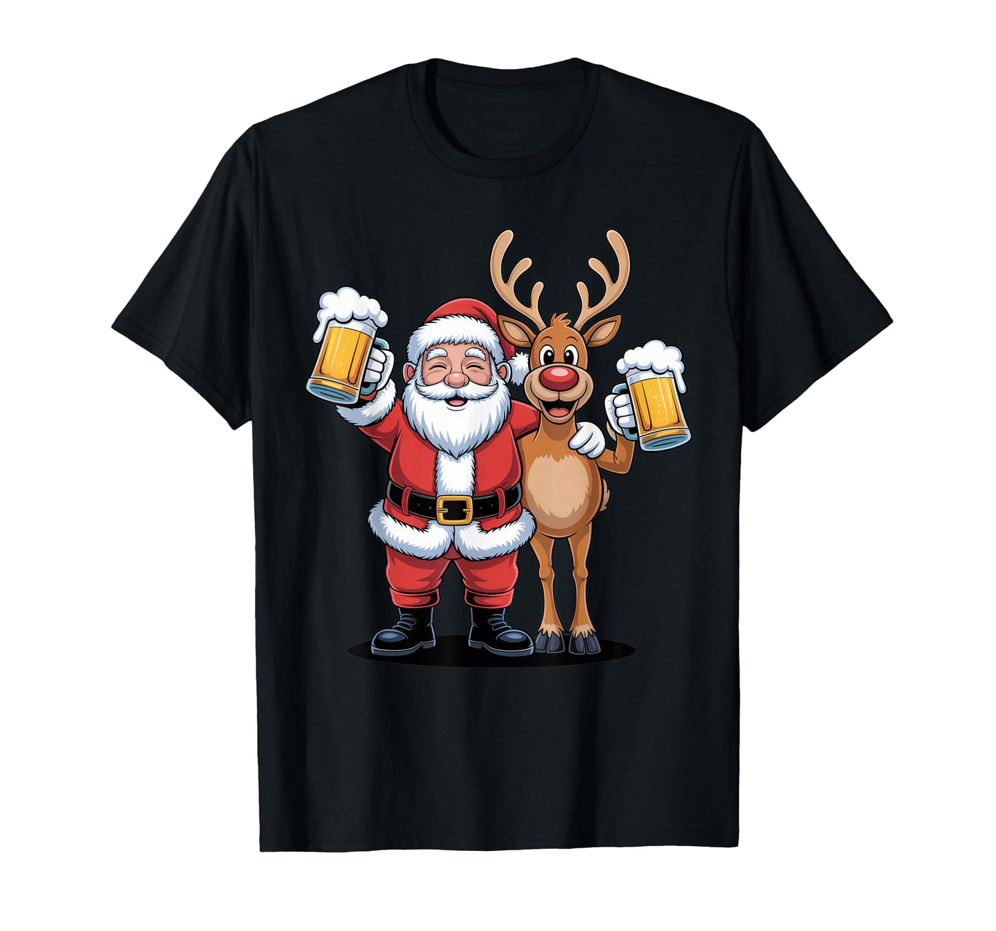 Santa and Reindeer Beer Lovers Funny Christmas Party Shirt T-Shirt