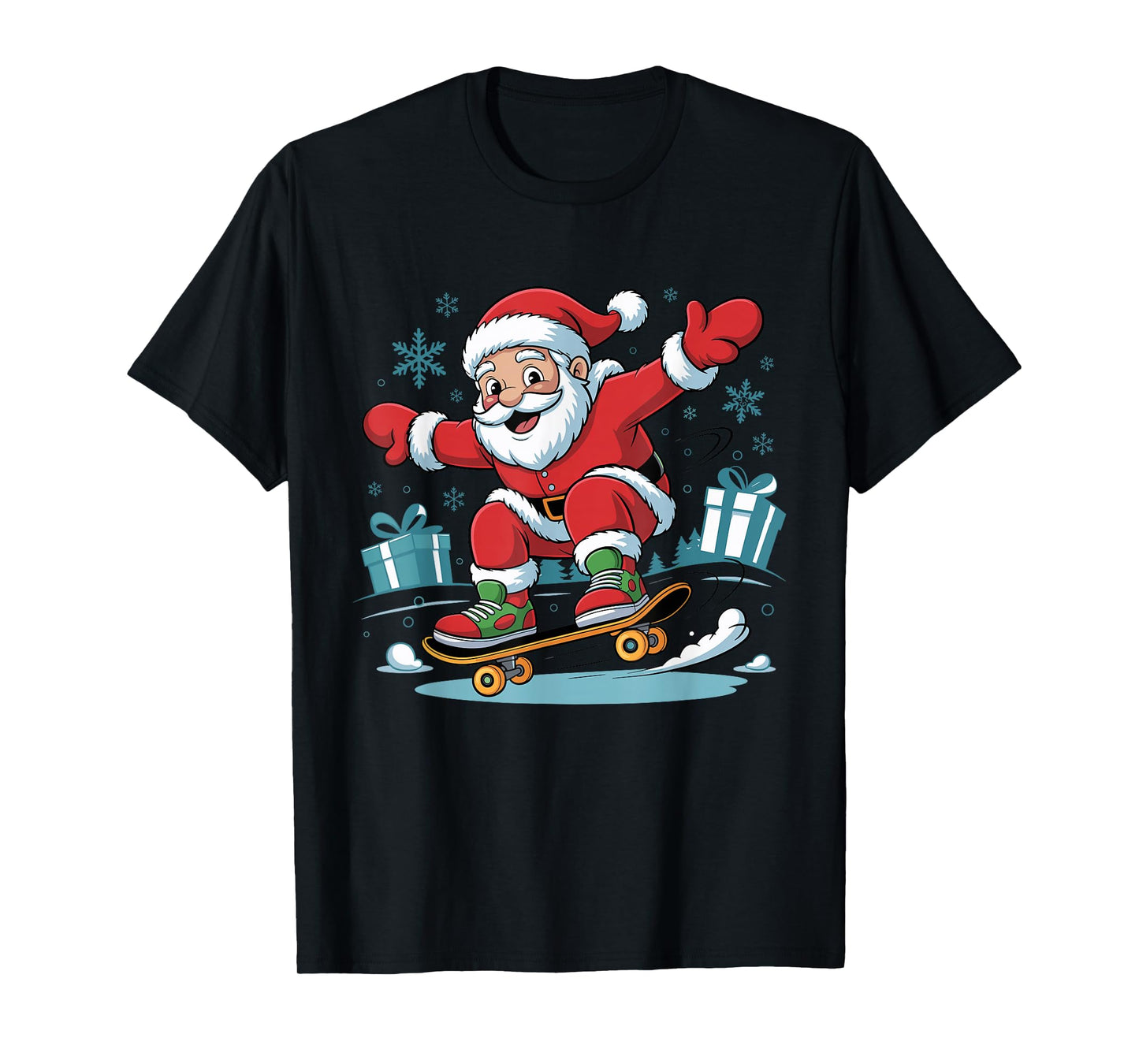 Funny Santa Skater Skateboarding Lover Christmas Xmas Pajama T-Shirt