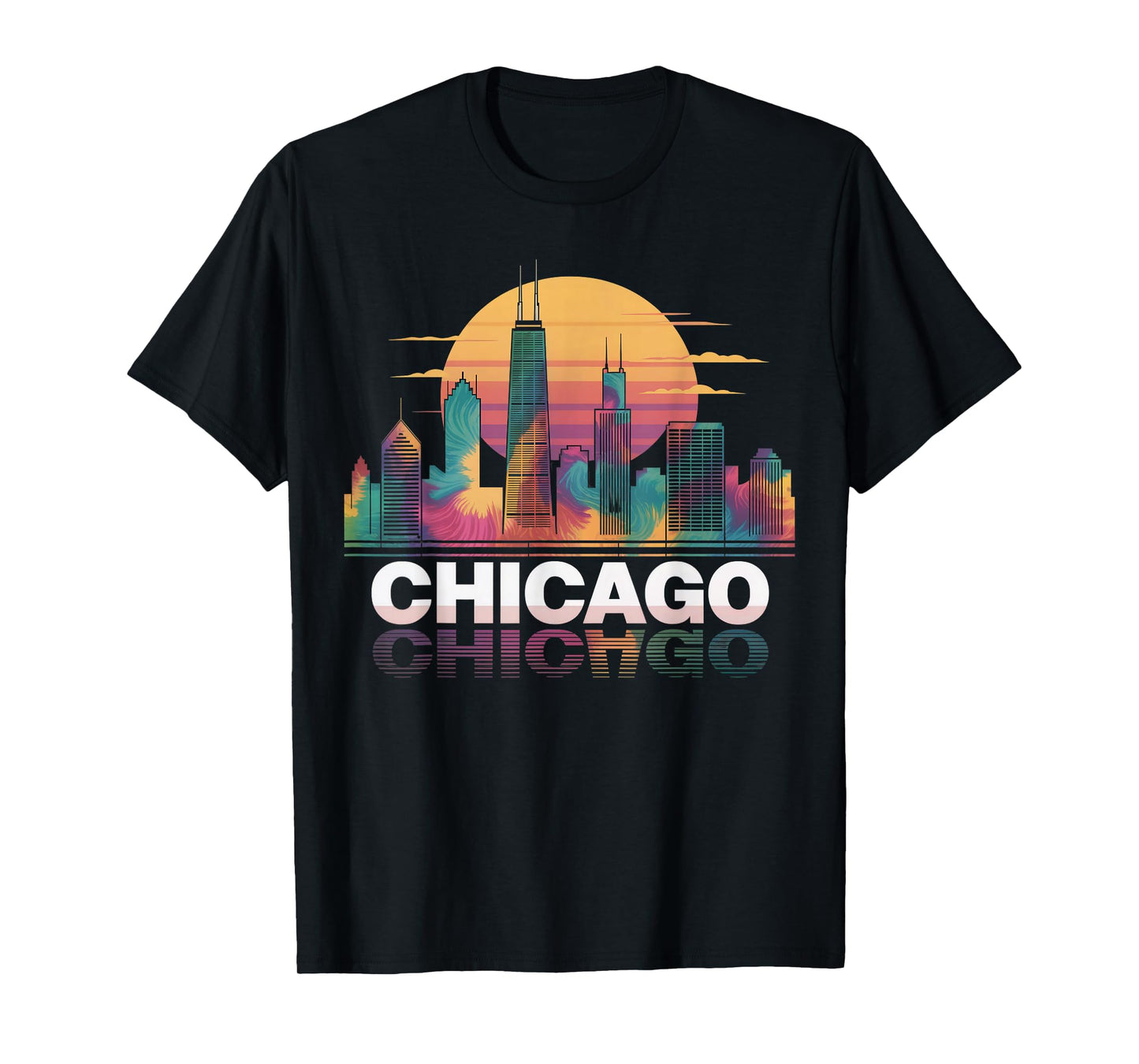 I Love Chicago Skyline Chicago City Tie Dye Souvenir Chicago T-Shirt