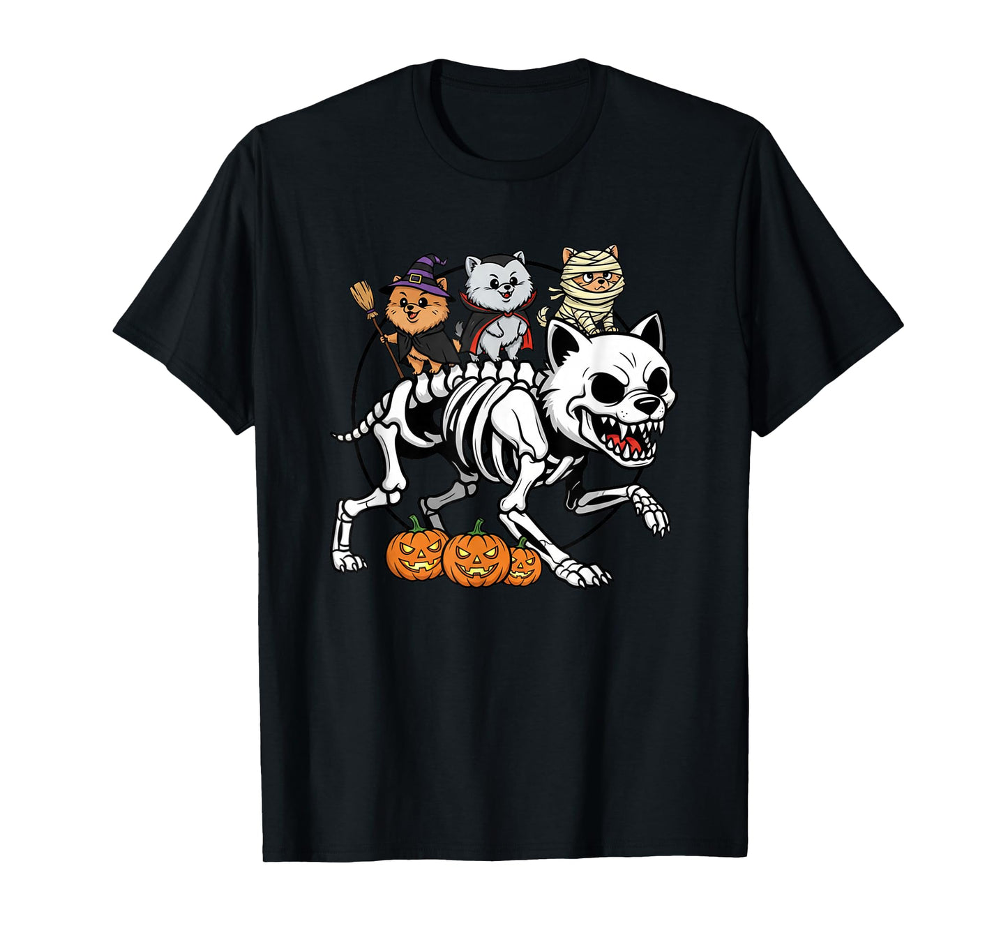 Pomeranian Skeleton Mummy Witch Halloween Kids Mens Womens T-Shirt