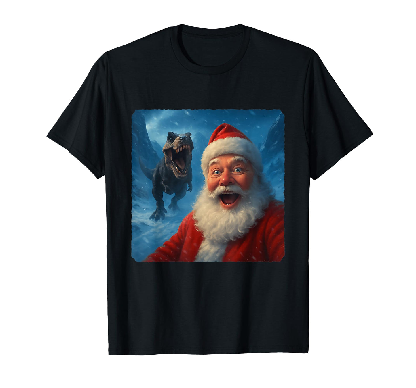 Santa Claus Selfie T-Rex Dinosaur Chase Funny Humor T-Shirt