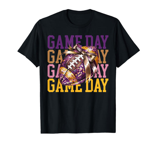 Coquette Bow Disco Funny Football Game Day Touchdown Season T-Shirt